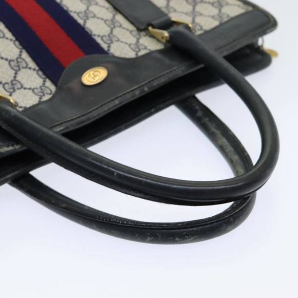 GUCCI GG Supreme Sherry Line Hand Bag PVC Leather Navy Red 010 378 Auth ar12310 - Picture 7 of 16